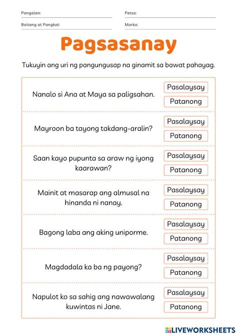 5 halimbawa ng patanong na pangungusap|Pangungusap Worksheets (Part 5) .